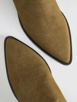 Block Heel Western Zip Ankle Boots