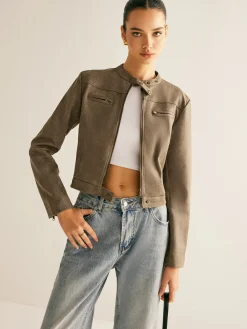 Boheme Button-Collar Zipper Jacket