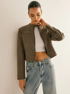 Boheme Button-Collar Zipper Jacket