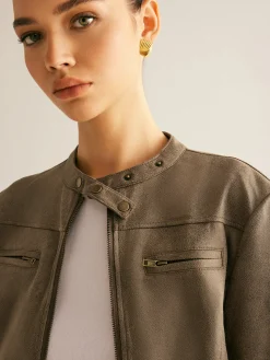 Boheme Button-Collar Zipper Jacket