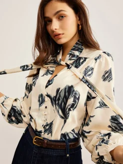 Boheme Printed Tie Neck Satin Blouse