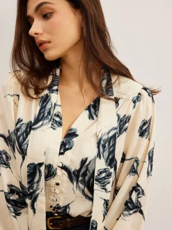 Boheme Printed Tie Neck Satin Blouse