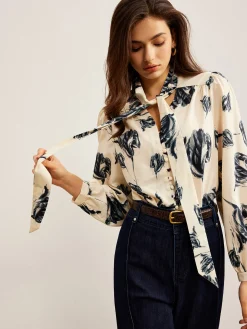 Boheme Printed Tie Neck Satin Blouse