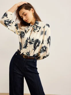 Boheme Printed Tie Neck Satin Blouse