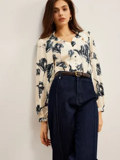 Boheme Printed Tie Neck Satin Blouse