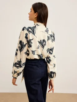 Boheme Printed Tie Neck Satin Blouse