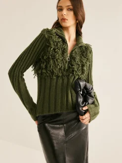 Boheme Raw Hem Zipper Knit Top