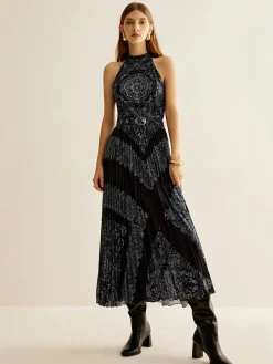 Boheme Sleeveless Pleated Dress With Belt
