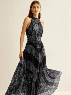 Boheme Sleeveless Pleated Dress With Belt