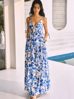 Boho Blooming Floral Print Pocket Cami Long Dress