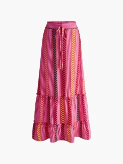 Boho Printed Drawstring Ruffle Skirt