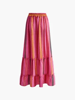 Boho Printed Drawstring Ruffle Skirt