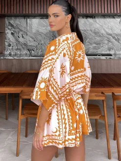 Boho Sun & Moon Pattern Short Jumpsuit