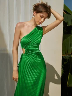 Bold In Pleat Satin Cutout Long Dress