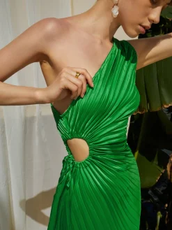 Bold In Pleat Satin Cutout Long Dress