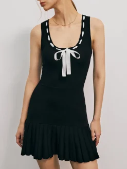 Bow Decor Pleated Short Dress