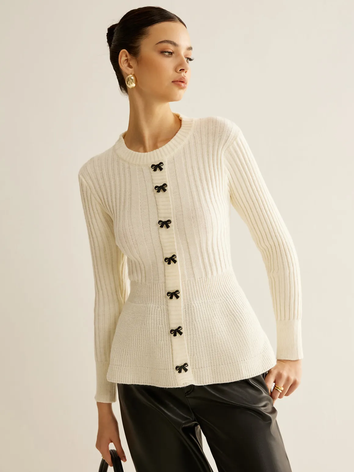 Bow Decor Ruffle Knit Top