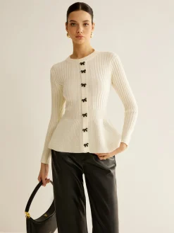 Bow Decor Ruffle Knit Top