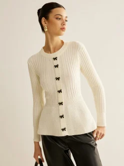 Bow Decor Ruffle Knit Top