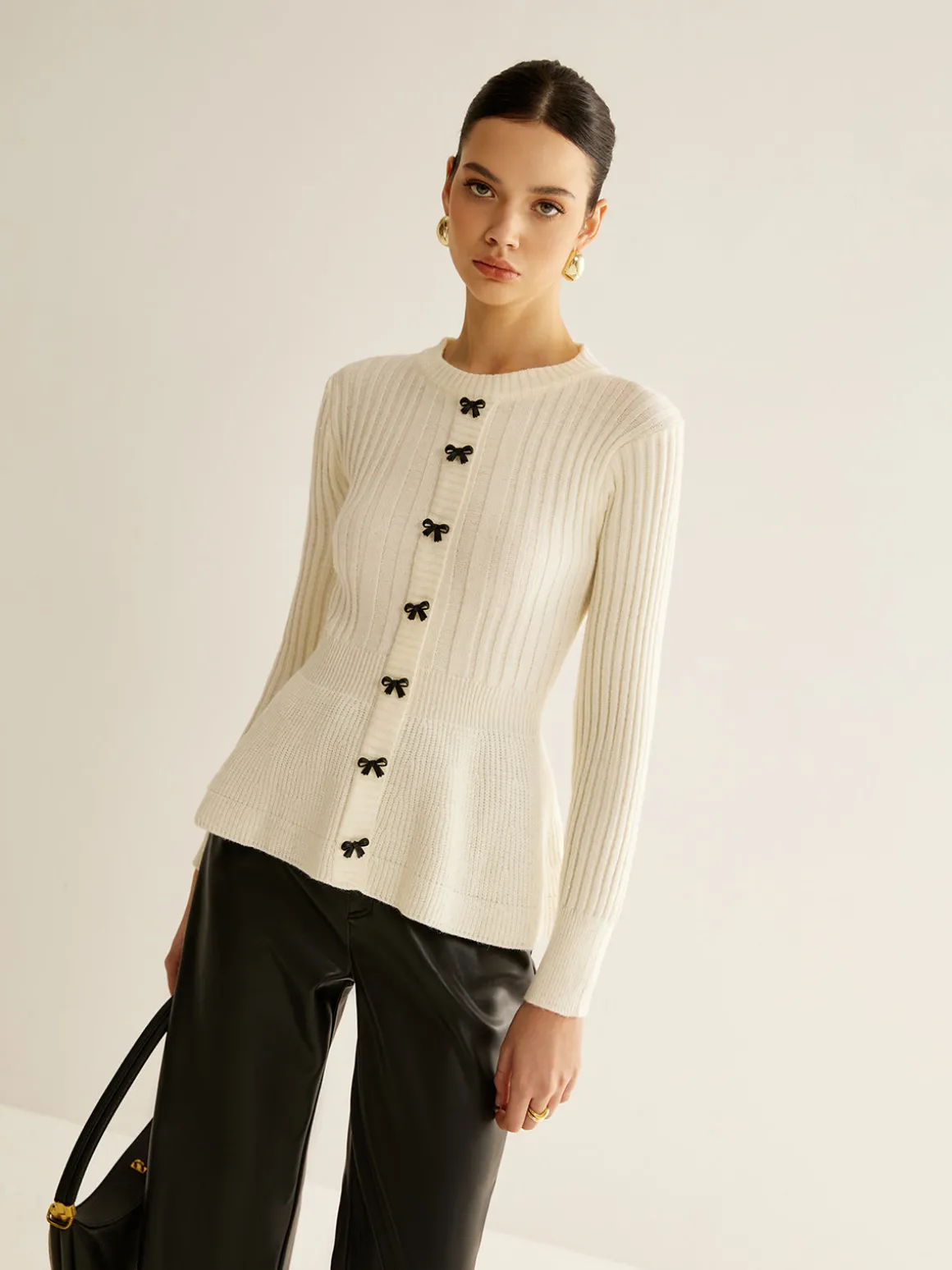 Bow Decor Ruffle Knit Top
