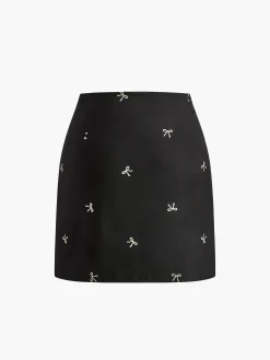 Bow Detail Zipper A Line Skirt