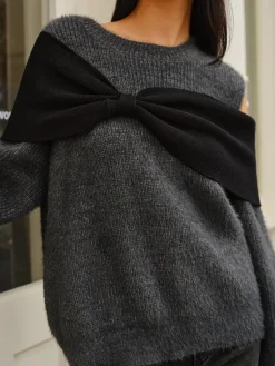 Bow Front Cutout Shift Sweater