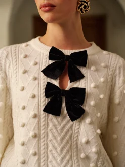 Bow Front Knit Ball-Decor Sweater