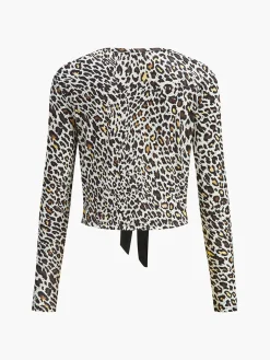 Bow Front Leopard Printed Jersey Blouse