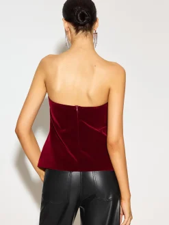 Bow Front Velvet Zipper Tube Top