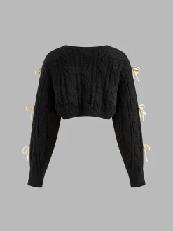 Bow Knotted Cable Knit Cardigan