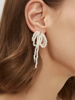 Bow Pearl Tassel Earrings