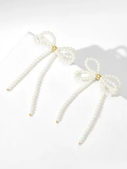 Bow Pearl Tassel Earrings