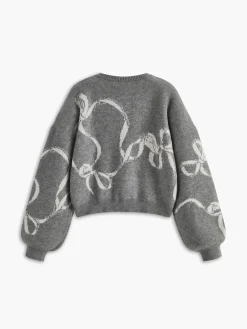 Bow Printed Loose Pullover Sweater