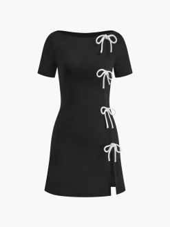 Bow Side Split Short Dress