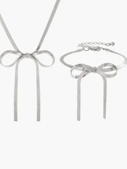 Bow Tassel Necklace Bracelet Set