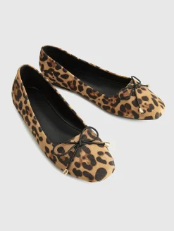 Bow-Decor Leopard Printed Ballet Flats