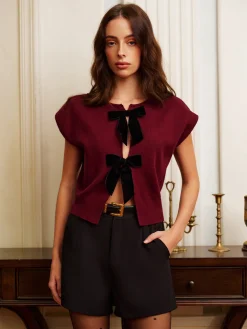 Bow-Decor Split Sweater Vest