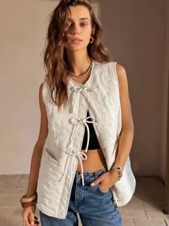 Bow-Decor Zipper Vest