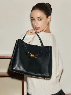 Bow-Detail Compartment Handbag