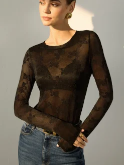 Bow-Pattern Slim Sheer Blouse