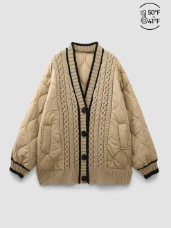 Braided Quilted Winter Cardigan Coat