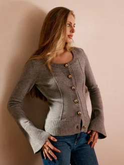 Breasted Bell Sleeve Slim Cardigan