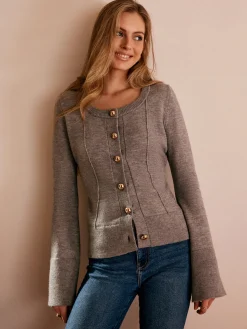 Breasted Bell Sleeve Slim Cardigan