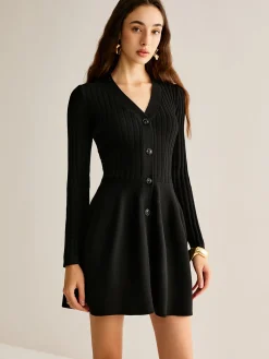 Breasted Flowy Sweater Short Dress