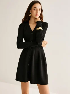 Breasted Flowy Sweater Short Dress
