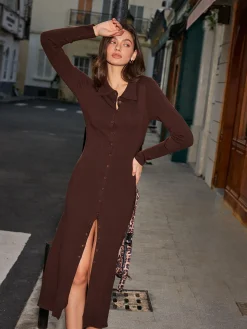 Breasted Slim Lapel Knit Dress