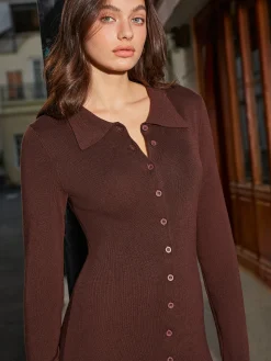 Breasted Slim Lapel Knit Dress