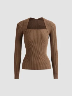 Bronzework Knitted Ribbed Pullover Sweater