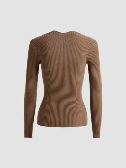 Bronzework Knitted Ribbed Pullover Sweater