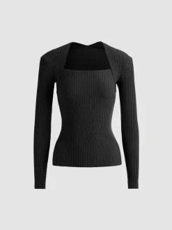 Bronzework Knitted Ribbed Pullover Sweater